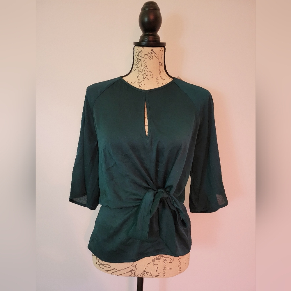 Express Dark Green Tie-Front Blouse NWT